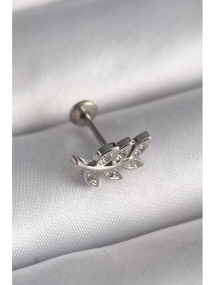 Renas Store Çelik Gümüş Renk Dal Model Zirkon Taş Detaylı Tragus Piercing - TJ-PR1343