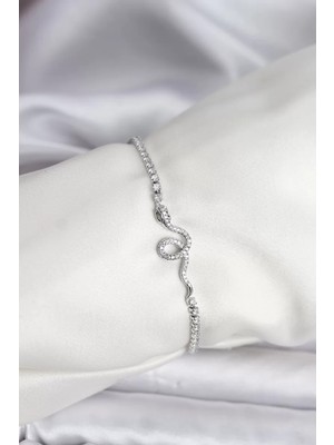 Renas Store Yılan Model Zirkon Taşlı Gümüş Renk Pirinç Su Yolu Kadın Bileklik - TJ-BB8105