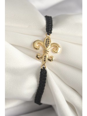 Renas Store Pirinç Gold Renk Zirkon Taş Işlemeli Zambak Figür Asansörlü Makrome Model Kadın Bileklik - TJ-BB680