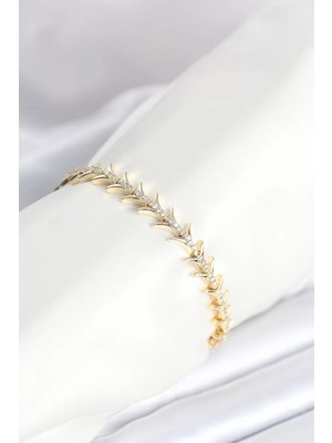 Renas Store Pirinç Gold Renk Balık Sırtı Model Zirkon Taşlı Kadın Bileklik - TJ-BB8027