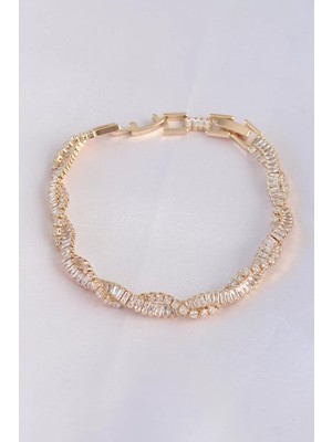 Renas Store Vip Seri Pirinç Zirkon Taşlı Gold Renk Sarmal Model Bileklik - TJ-BB6083
