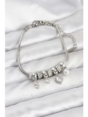 Renas Store Pirinç Gümüş Renk Charmlı Kadın Bileklik - TJ-BB8208