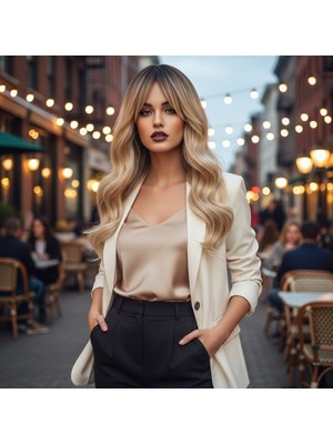 Renas Store Daalı Perçemli Fiber Sen Orta Boy Peruk / Kahve Platin Röfleli