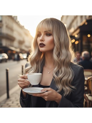 Renas Store Daalı Kısa Perçemli Fiber Sen Peruk / Kahve / Platin Ombre Röfleli