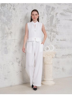 Renas Store Broşlu Yelek Pantolon Takım Beyaz S255821