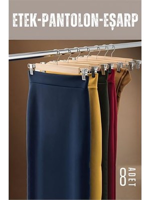 SHC4200 Turk Etek Pantolon Eşarp Kıskaçlı Askı 8 Adet Ahşap