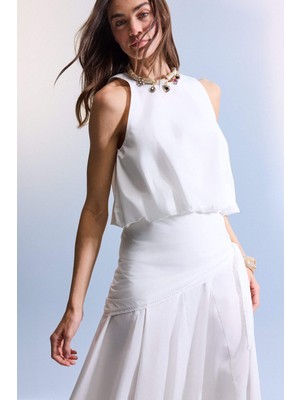 Afra x DeFacto Balloon Fit Poplin Kolsuz Bluz H2648AX26SM