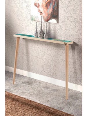 Feyza Design Valensiya Doğal 102X12CM Dresuar Doğal Ağaç Tek Sıra Traverten Taşlı Antre Hol Koridor