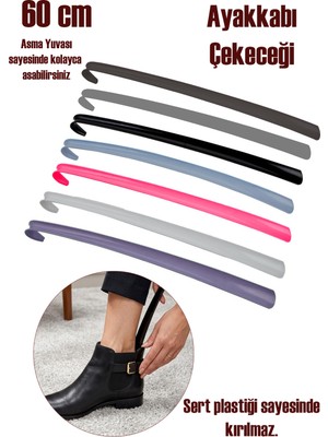 Porsima ORG-200 Askılı Ayakkabı Çekeceği Uzun Plastik Kerata Ayakkabı Giyme Aparatı 60 cm