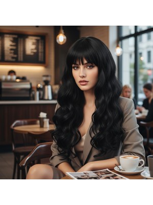 Renas Store Daalı Perçemli Uzun Fiber Sen Peruk / Koyu Kestane