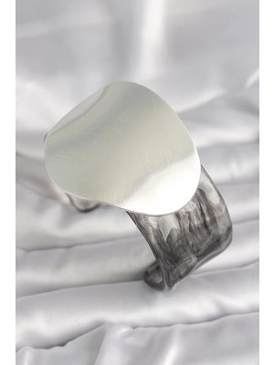 Renas Store Siyah Mermer Desen Akrilik Pilastik Gümüş Plaka Model Kadın Bilezik - TJ-BB6669