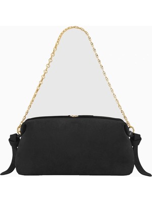Yuzefi Brioche Pouch Siyah Süet Lüks Italyan El ve Omuz Çantası