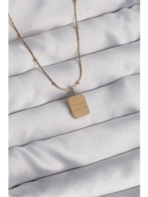 Almira Butik Mey Ithalat® 316L Çelik Gold Renk Kare Charm Model Kolye