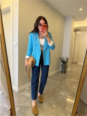 My Lunessa Mavi Keten Blazer Ceket