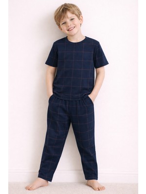 Syah Erkek Çocuk Pamuklu Kısa Kollu Uzun Pijama Takımı