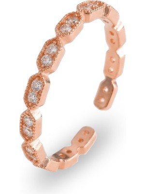 Söğütlü Silver 925 Ayar Gümüş Yüzük Rose Geometrik Geçişli Taşlı Ayarlanabilir Yüzük SGTL13321ROSE