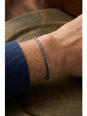 Söğütlü Silver 925 Ayar Gümüş Erkek Bileklik Tilki Kuyruğu Erkek Bileklik - Oksitli Kral Zincir Tasarım Künye SGTL13336RODAJ