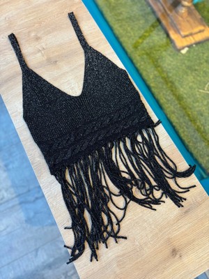 Yılday Gür Butik Siyah Simli Askılı Kadın Bluz