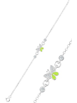 Söğütlü Silver 925 Ayar Gümüş Yeşil Mineli Kelebek Çocuk Bilekliği - Mineli Bebek Künyesi SGTL13333RODAJ