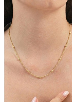 Söğütlü Silver 925 Ayar Gümüş Zincir Altın Kaplama Gold Italyan Hepsi Top Top Zincir Kolye SGTL13316GOLD