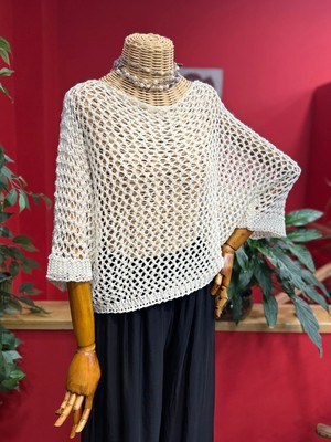 Yılday Gür Butik Simli Beyaz Delikli Triko Kazak | Bohem Şık Yazlık Triko - S-L