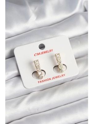 Almira Butik Mey Ithalat® Pirinç Gold Renk Zirkon Taşlı Vintage Kadın Küpe