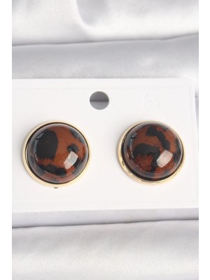 Almira Butik Mey Ithalat® Pirinç Gold Renk 3D Daire Leopar Model Kadın Küpe