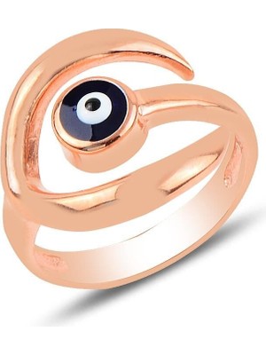 Söğütlü Silver 925 Ayar Gümüş Yüzük Rose Kaplama Sarmal Tasarım Nazar Boncuklu Yüzük-Şans ve Koruma Temalı SGTL13322ROSE