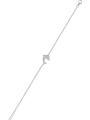 Söğütlü Silver 925 Ayar Gümüş Yunus Balığı Bileklik - Zirkon Taşlı Minimalist Kadın Gümüş Takı SGTL13340RODAJ