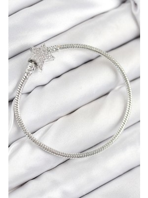 Almira Butik Mey Ithalat® Pirinç Charm Zirkon Taşlı Yıldız Model Gümüş Renk Kadın Bileklik