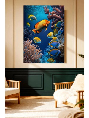Mushen Studio Sualtı Mercan Resifi ve Renkli Balıklar Kanvas Tablo Akvaryum Duvar Dekoru