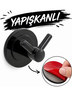 Badem10 Yapışkanlı Banyo Havluluk Bornoz Askısı Tutacağı Asacağı Asma Aparatı Metal Siyah Askılık Askılığı