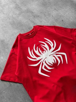 MidasTech Erkek Örümcek Baskılı Tişört Kısa Kollu Bisiklet Yaka T-Shirt - Kırmızı