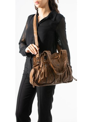 571 Collections Çanta Yıkanmış Deri Çok Gözlü Omuz Çantası Taba MODEL:(571-12K)
