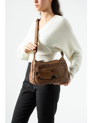 571 Collections Çanta Yıkama deri Çapraz Askılı Omuz Çantası Taba MODEL:(571-12Z)