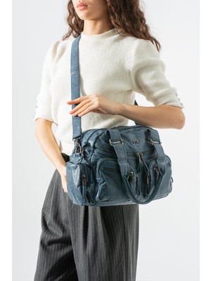 571 Collections Çanta Yıkama Deri Çok Gözlü, Omuz ve Kol Çantası Mavi MODEL:(571-12N)