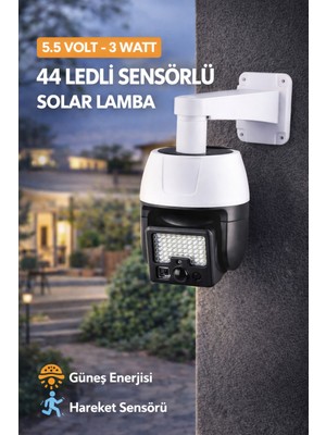 Ecuy 44 LED Sensörlü Solar Lamba 3 Modlu Bahçe Aydınlatma Kumandalı IP65 Su Geçirmez Duvar Lambası