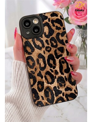 Fibaks iPhone 13/14 Kılıf Mat Sarı Leopar Desenli Darbe Emici Kamera Korumalı Yumuşak Silikon Kapak