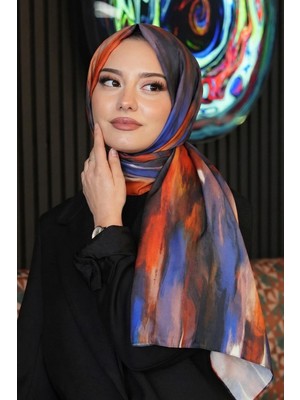 Afvente Sanat Desen Turuncu Soft Pamuk Şal - Mürdüm