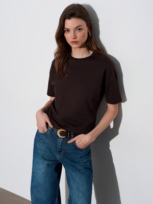 Dilvin 3683 Basic T-Shirt-K.kahve