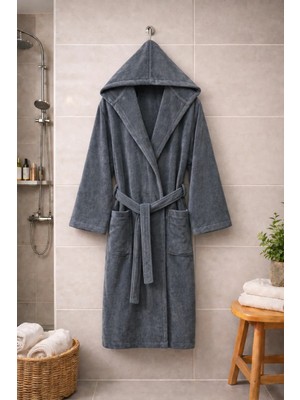 MySoft Home  Kadife Kapüşonlu Bornoz %100 Pamuk