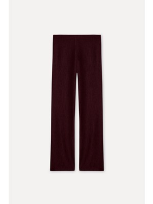 Mudo Kadın Bordo Straight Fit Beli Lastikli Pantolon