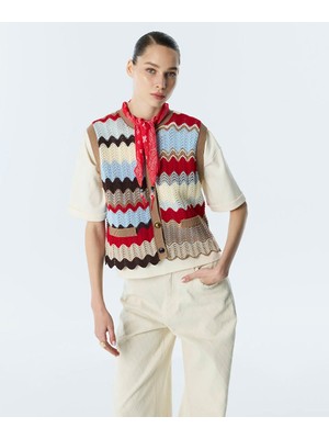 Twist Karma Düğmeli Colorblock Triko  TS1260050113AB1