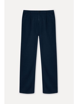 Mudo Erkek Lacivert Loose Fit Keten Karışımlı Pantolon