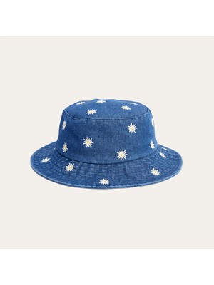 Mudo Kadın Indigo Nakışlı Bucket Şapka
