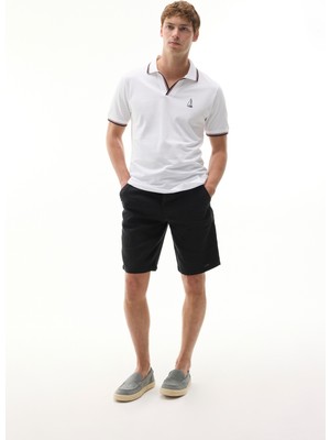 Mudo Erkek Lacivert Straight Fit Bağlamalı Keten Şort