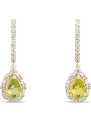 Lial Diamond 2.35 Karat Pırlanta Peridot Küpe ,doğal Pırlanta, Sertifikalı Mücevher