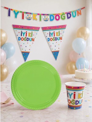 Parti Adresi Iyi Ki Doğdun Doğum Günü Parti Seti – Banner, Flama, Tabak ve Bardak Seti Yeşil