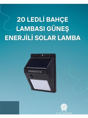 Kont Hareket Sensörlü Solar Lamba | 120° Algılama Açısı 3-4 Metre Mesafe Suya Dayanıklı LED