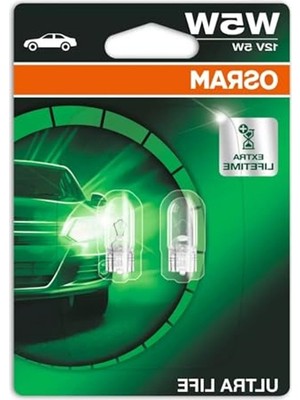 Cekar Store Osram T10 W5W Ultralife Plaka Park Içmekan Ampulü, 12V 2'li Paket, Universal Uzun Ömürlü Orijinal Sarı Renk